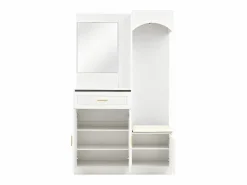 OKWISH Perchero con espejo, 1 cajón y 3 puertas – para entradas y pasillos Blanco Hot