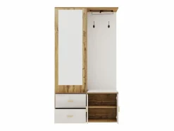 OKWISH Perchero|Perchero con espejo, banco zapatero y barra retráctil para ropa - y natural