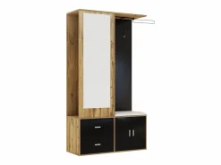 OKWISH Perchero|Perchero con espejo, banco zapatero y barra retráctil para ropa - y natural
