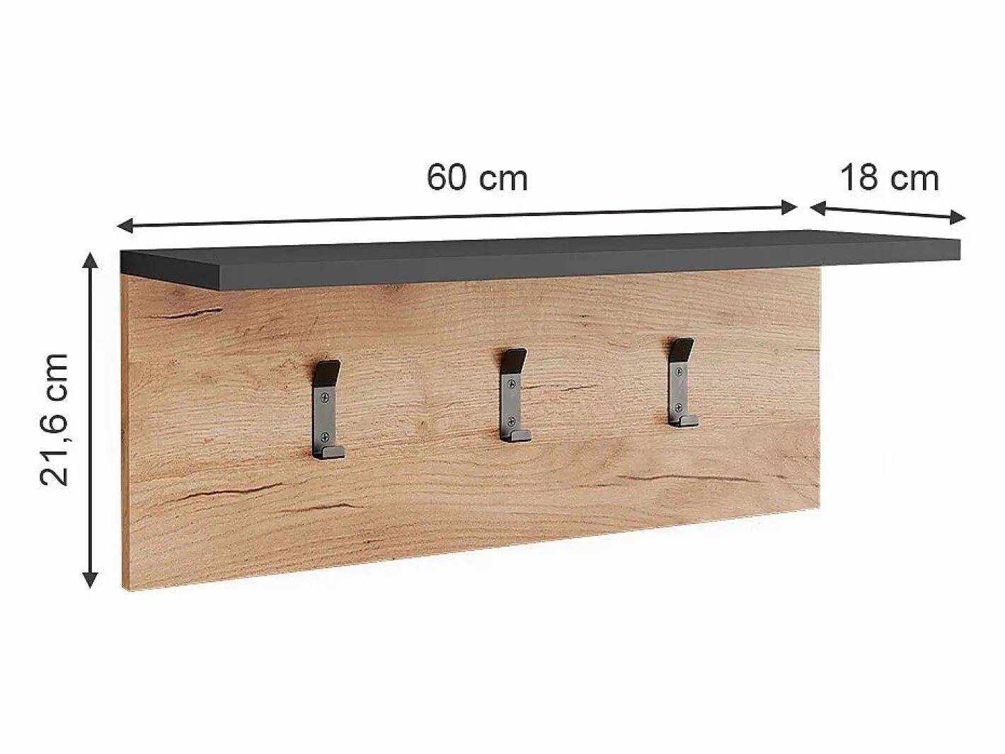 Vicco Perchero|Perchero con estante para sombreros antracita/roble dorado 60x18x21.6 orlando