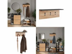 Vicco Perchero|Perchero con estante para sombreros antracita/roble dorado 60x18x21.6 orlando
