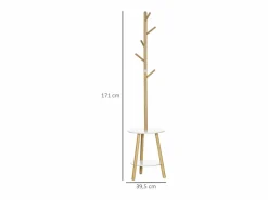 Perchero con mesa auxiliar, madera, blanco y natural (39,5x39,5x171 cm) Marru00f3n Clearance