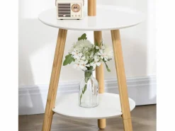Perchero con mesa auxiliar, madera, blanco y natural (39,5x39,5x171 cm) Marru00f3n Clearance
