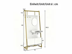 Perchero con zapatero de dos puertas, ganchos metálicos y espejo - y dorado^OKWISH Best