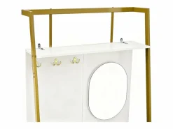 Perchero con zapatero de dos puertas, ganchos metálicos y espejo - y dorado^OKWISH Best