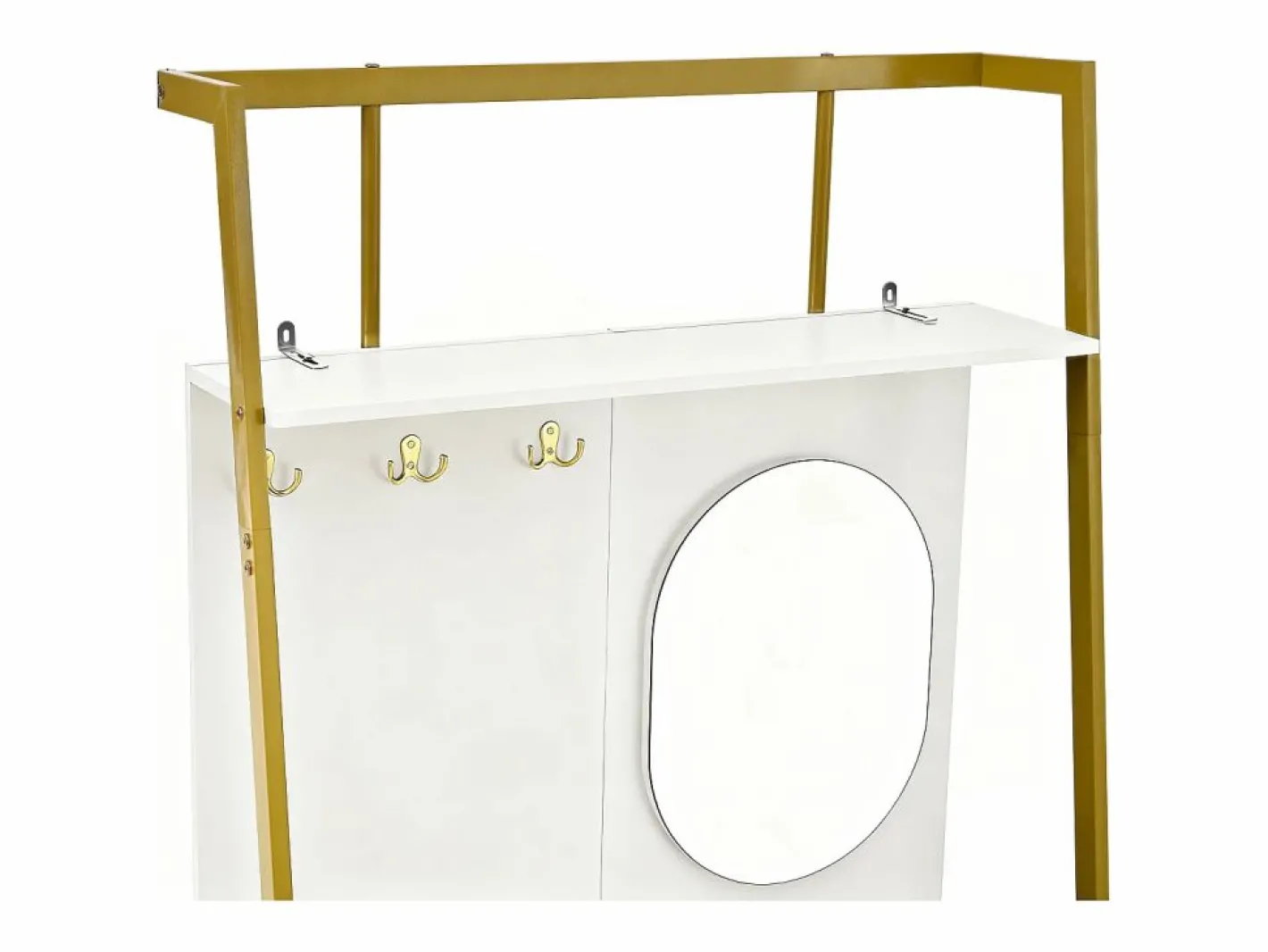 Perchero con zapatero de dos puertas, ganchos metálicos y espejo - y dorado^OKWISH Best