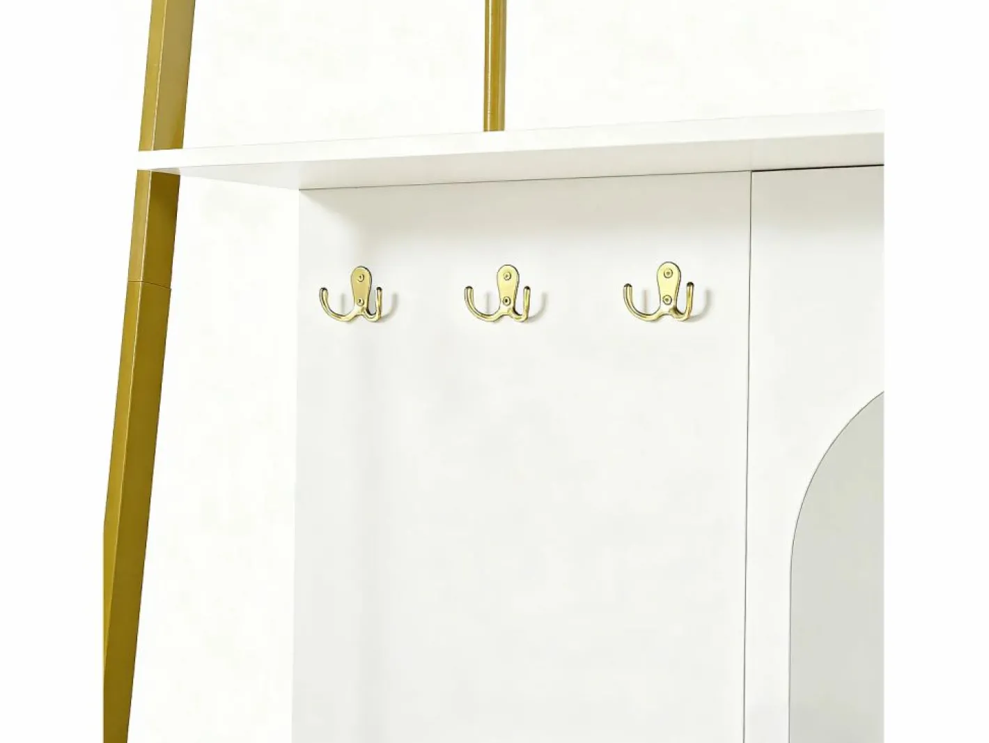 Perchero con zapatero de dos puertas, ganchos metálicos y espejo - y dorado^OKWISH Best