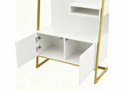 Perchero con zapatero de dos puertas, ganchos metálicos y espejo - y dorado^OKWISH Best