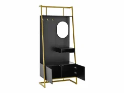 OKWISH Perchero con zapatero de dos puertas, ganchos metálicos y espejo - y dorado Negro Best