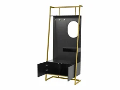 OKWISH Perchero con zapatero de dos puertas, ganchos metálicos y espejo - y dorado Negro Best