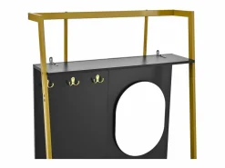OKWISH Perchero con zapatero de dos puertas, ganchos metálicos y espejo - y dorado Negro Best