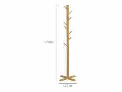 Perchero|Perchero de bambú con 8 ganchos, diseño natural y funcional, color natural (49,5 x 49,5 x 178 cm)