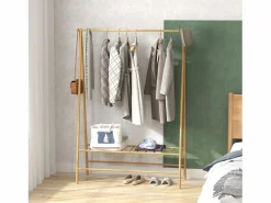 Burro Para Ropa|Perchero de bambú con estantes y ganchos, madera natural, estable y práctico (116 x 43,5 x 160 cm)