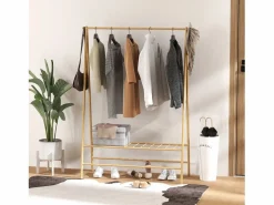 Burro Para Ropa|Perchero de bambú con estantes y ganchos, madera natural, estable y práctico (116 x 43,5 x 160 cm)