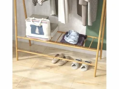 Burro Para Ropa|Perchero de bambú con estantes y ganchos, madera natural, estable y práctico (116 x 43,5 x 160 cm)