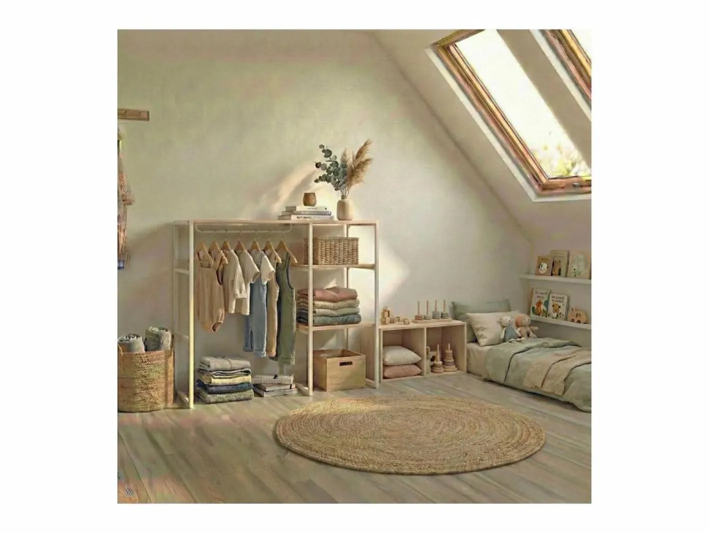 Perchero de buhardilla KADRA 100x85cm con armario y estantes Blanco