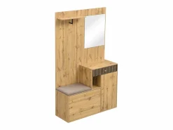 OKWISH Perchero|Perchero de entrada con banco para zapatos y espejo, espacio de almacenamiento - Natural