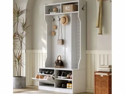 ModernLuxe Armario De Entrada|Perchero de entrada moderno 100x40x185.4cm - con 6 ganchos y 1 puerta - con 4 estantes abiertos -