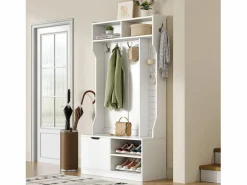 ModernLuxe Armario De Entrada|Perchero de entrada moderno 100x40x185.4cm - con 6 ganchos y 1 puerta - con 4 estantes abiertos -