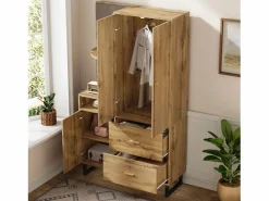 Perchero de madera - Armario de 2 cajones y 3 puertas - Almacenamiento abierto^ New