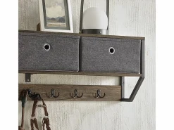 Perchero de Pared para Pasillo, Guardarropa, Estante de Pared con 3 Cestas y 7 Ganchos Dobles Estilo iIndustrial 100 x 20 x 30 cm FHK26-N ES^Sobuy New