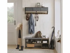 Perchero de Pared para Pasillo, Guardarropa, Estante de Pared con 3 Cestas y 7 Ganchos Dobles Estilo iIndustrial 100 x 20 x 30 cm FHK26-N ES^Sobuy New