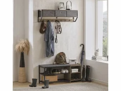 Perchero de Pared para Pasillo, Guardarropa, Estante de Pared con 3 Cestas y 7 Ganchos Dobles Estilo iIndustrial 100 x 20 x 30 cm FHK26-N ES^Sobuy New