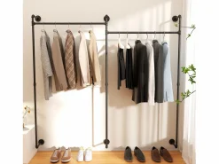 Fativo Perchero de pared para vestidor, perchero industrial para colgar ropa, armario abierto, diseño en tubos 205x190cm Negro Online