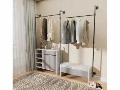 Fativo Perchero de pared para vestidor, perchero industrial para colgar ropa, armario abierto, diseño en tubos 205x190cm Negro Online