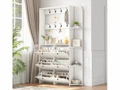 Merax Perchero de pasillo 3 en 1 - 120 x 24 x 200 cm - con 8 ganchos + 6 zapateros - aglomerado - Blanco Outlet