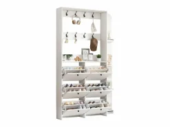 Merax Perchero de pasillo 3 en 1 - 120 x 24 x 200 cm - con 8 ganchos + 6 zapateros - aglomerado - Blanco Outlet