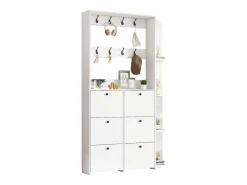 Merax Perchero de pasillo 3 en 1 - 120 x 24 x 200 cm - con 8 ganchos + 6 zapateros - aglomerado - Blanco Outlet