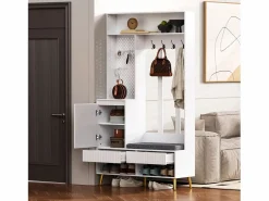 OKWISH Armario De Entrada|Perchero de pasillo con banco tapizado, 4 ganchos, 2 cajones - - 100x35x180 cm