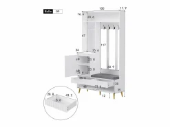 OKWISH Armario De Entrada|Perchero de pasillo con banco tapizado, 4 ganchos, 2 cajones - - 100x35x180 cm