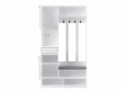 Perchero de pasillo con banco tapizado, 4 ganchos, cajones y puertas - - 100x35x180 cm^OKWISH Best