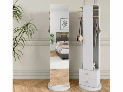 Perchero de pie de madera maciza con cajón para espejo y sombrero –^ Outlet