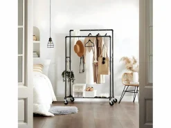 Perchero de ropa con doble barra y estante sobre ruedas^Calicosy Discount