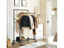 Perchero de ropa con doble barra y estante sobre ruedas^Calicosy Discount