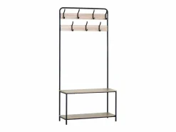 Perchero entrada 2 baldas 7 colgadores roble cambrian negro 80x170x30 cm Negro / Color natural claro Discount
