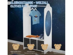 Joyz Burro Para Ropa|Perchero infantil de pie mueble ropero con 3 compartimentos y espejo