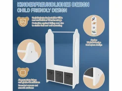 Joyz Burro Para Ropa|Perchero infantil de pie mueble ropero con 3 compartimentos y espejo