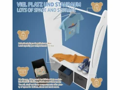 Joyz Burro Para Ropa|Perchero infantil de pie mueble ropero con 3 compartimentos y espejo