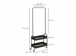 Perchero móvil con barra y estantes, acero , ruedas bloqueables (56,5x31,5x152,5cm) Negro Outlet