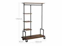Helloshop26 Perchero móvil perchero con ruedas mueble de entrada perchero de 5 niveles estructura de metal 174,5 cm marrón rústico 12_0003089 Marru00f3n Hot