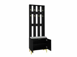 Perchero con banco para zapatos - Puertas onduladas, ganchos dorados y estantes ajustables - Muebles modernos para recibidor^OKWISH New