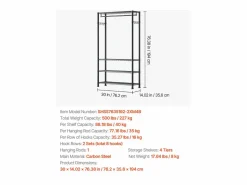 Burro Para Ropa|Perchero para Ropa SucceBuy con 4 Estantes Ajustables, Perchero de Acero al Carbono, Armario para Ropa Capacidad de Carga 227 kg, con 1 Barra