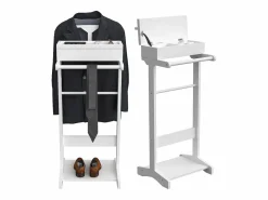 Perchero portátil con almacenaje, diseño multifuncional, MDF y madera maciza, (44x36,5x110 cm) Blanco Sale
