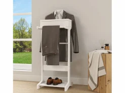 Perchero portátil con almacenaje, diseño multifuncional, MDF y madera maciza, (44x36,5x110 cm) Blanco Sale