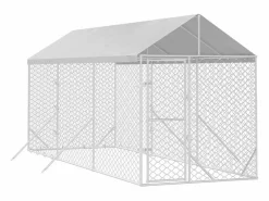 Perrera de exterior con toldo acero galvanizado plata 2x6x2,5 m^Clicnbuy Hot