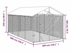 Clicnbuy Seguridad Para Mascotas|Perrera de exterior con toldo acero galvanizado plata 3x6x2,5 m